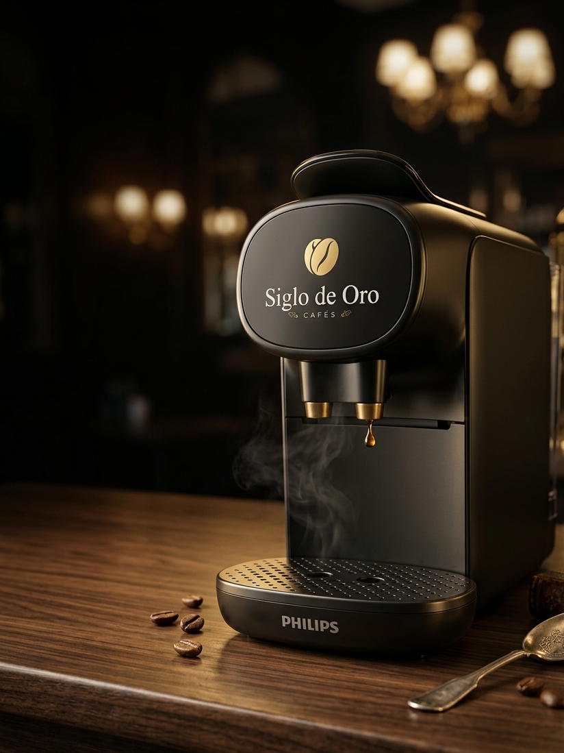 Siglo de Oro capsule machine in home kitchen morning coffee
